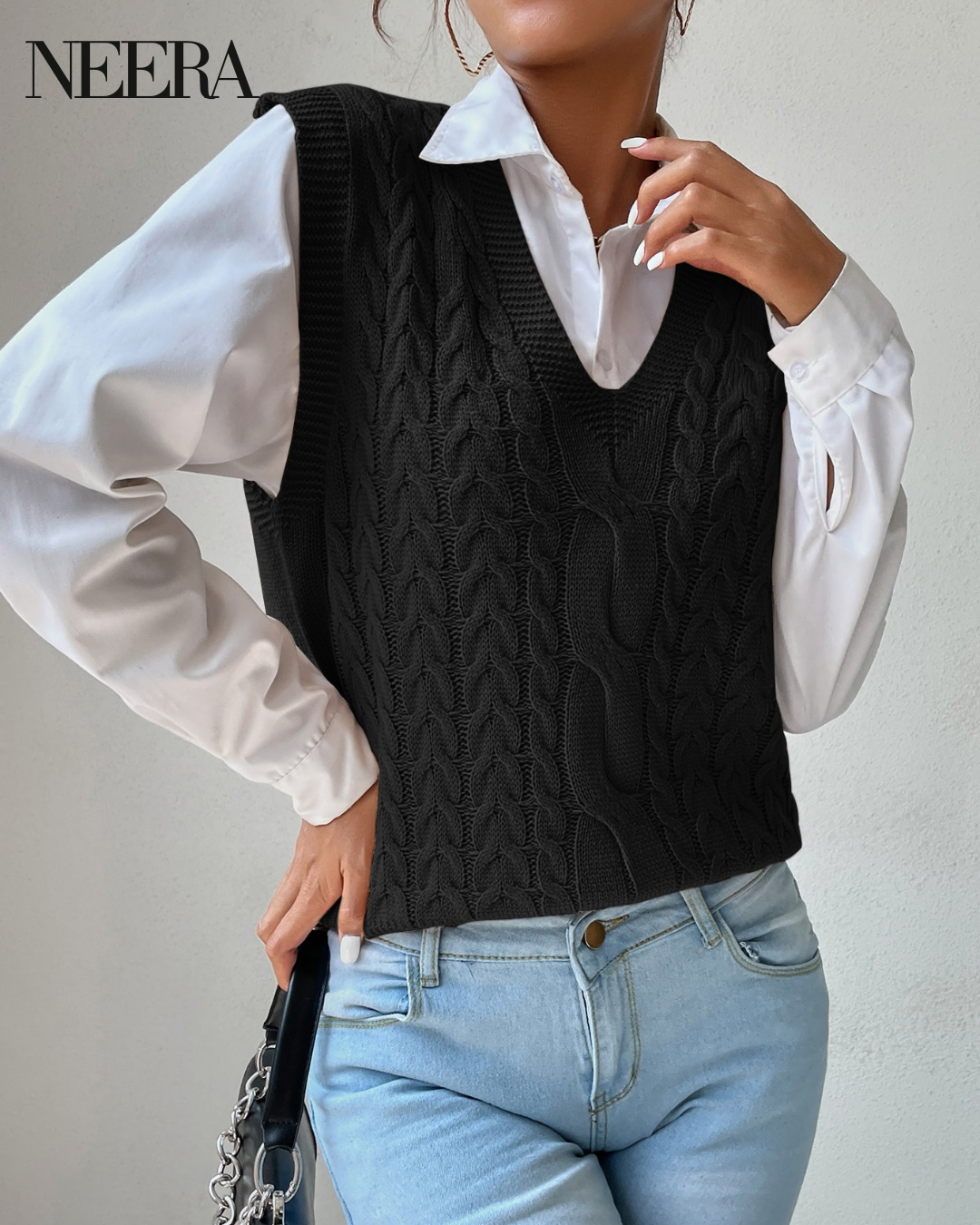 Sleeveless Cable Knit Sweater