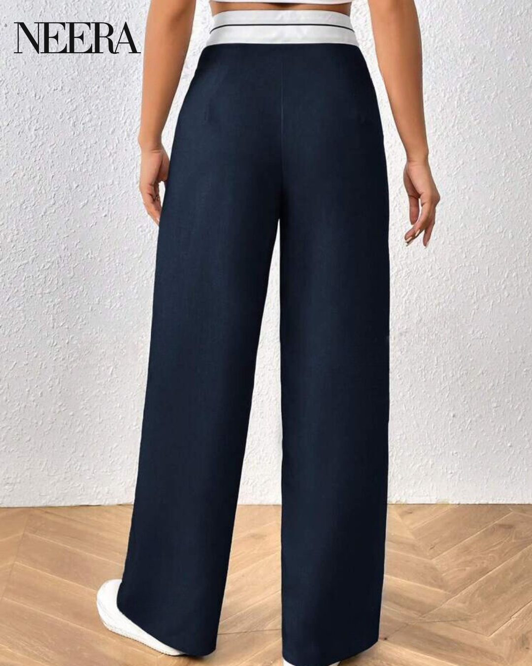 Wide Leg Pants with Waist Band and Button Details