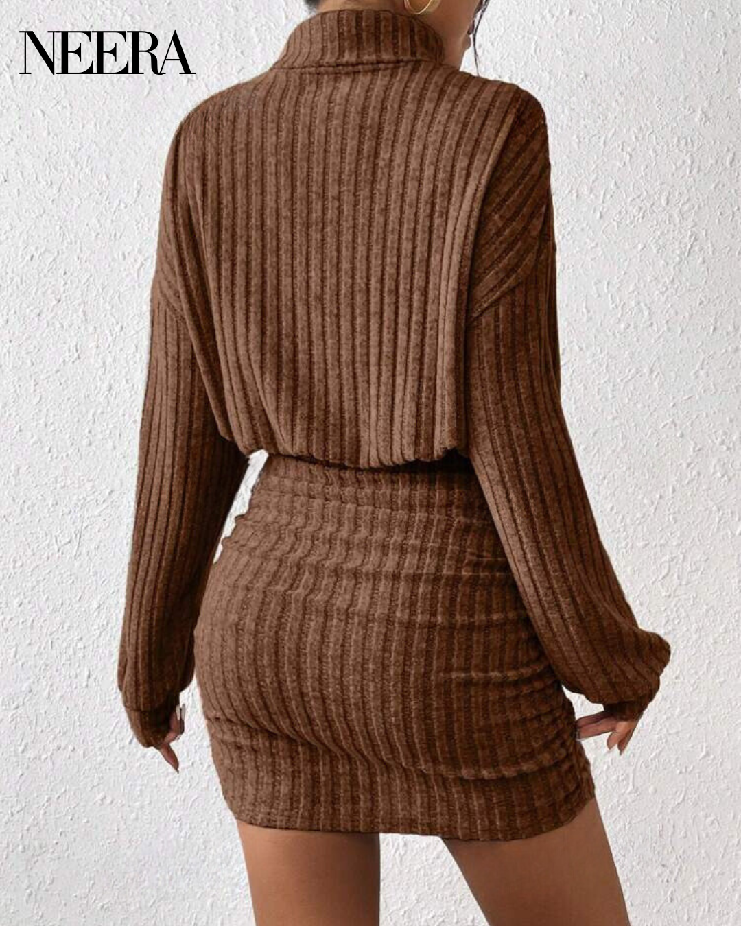 Ribbed Dress with High Neck