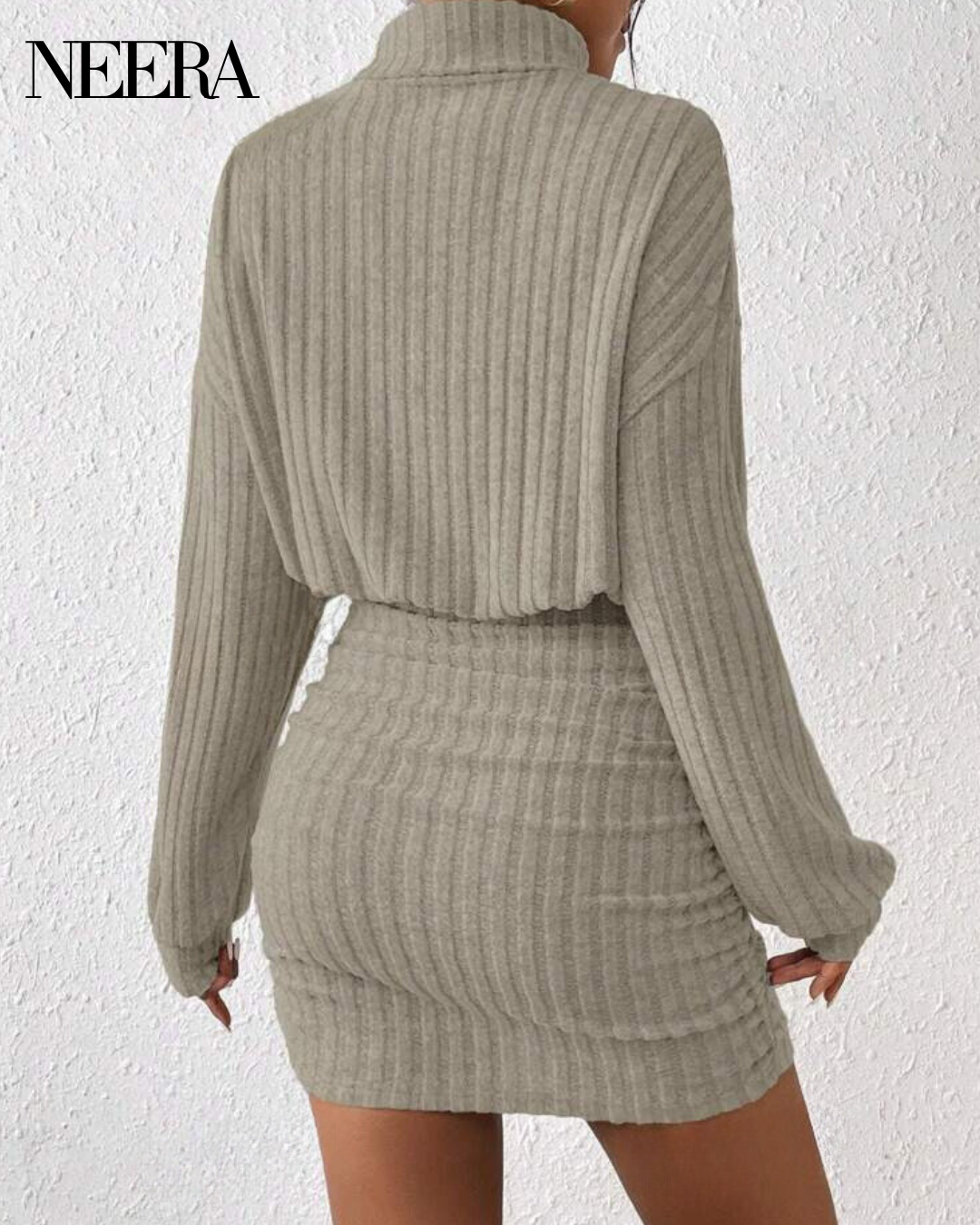 Ribbed Dress with High Neck