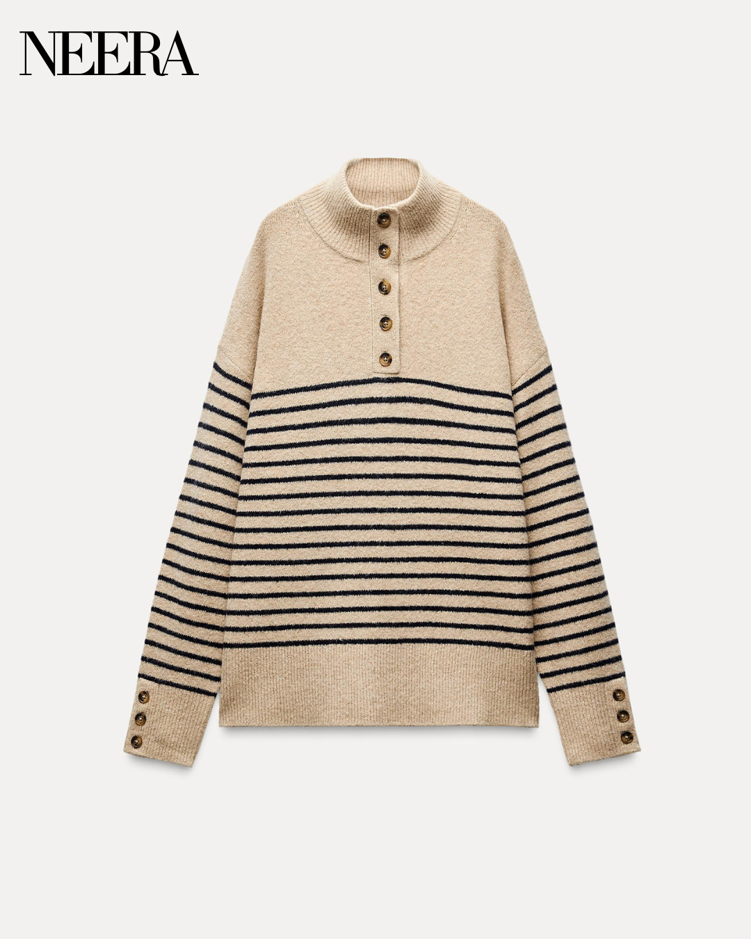 Beige and Brown Striped Sweater