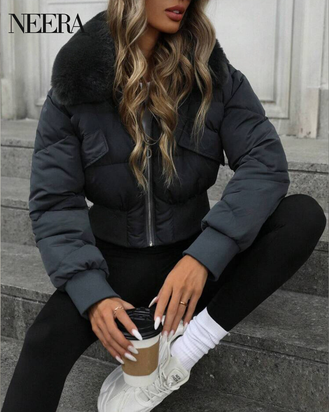 Puffer Jacket with Fur Hood - Elegant Winter Look