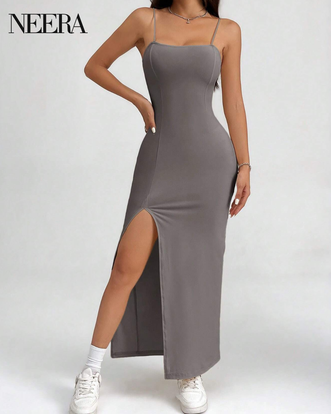 Sleeveless Dress with High Slit